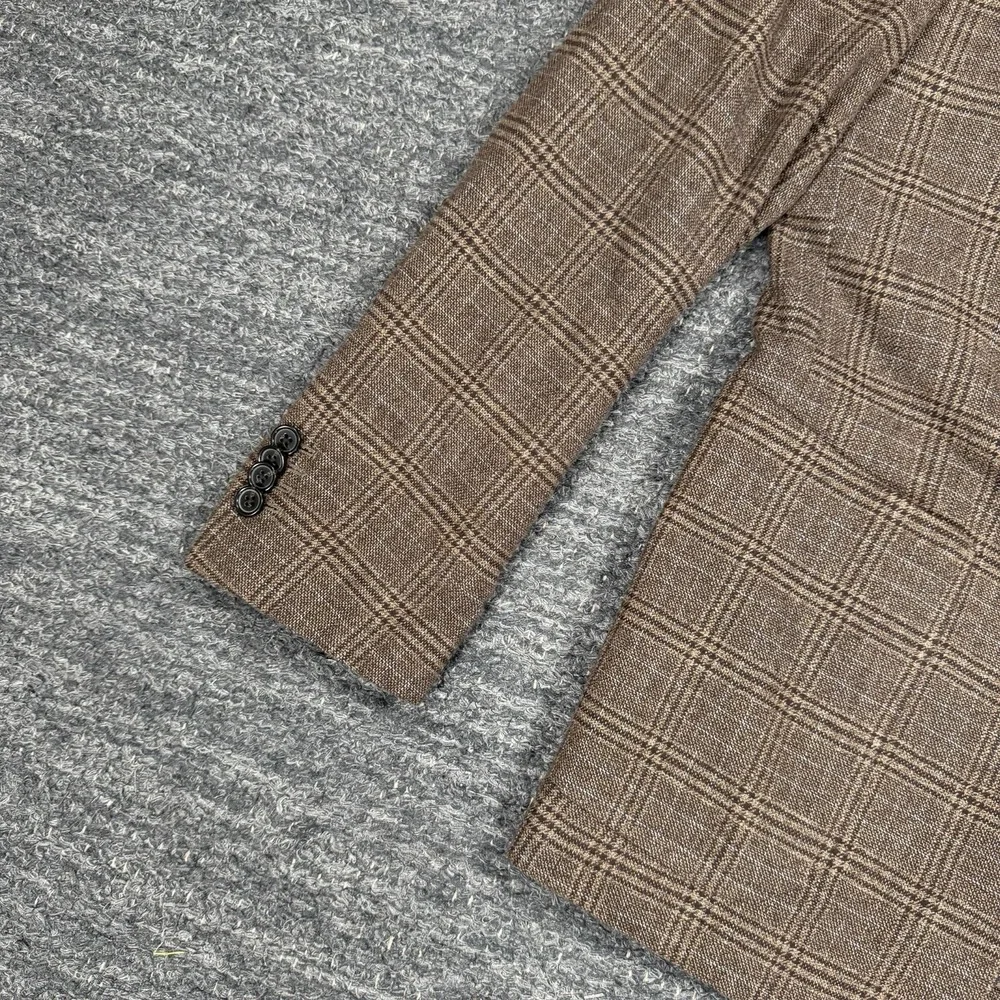Banana Republic Blazer Men 38S Brown Plaid Sport Coat Italian Fabric Cotton
